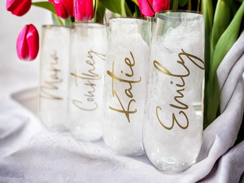 Personalized Shatterproof Champane Flutes, Bridesmaid Custom Glasses, Bridal Party gift, Personalized 9oz Plastic Flute - Bridesmaid