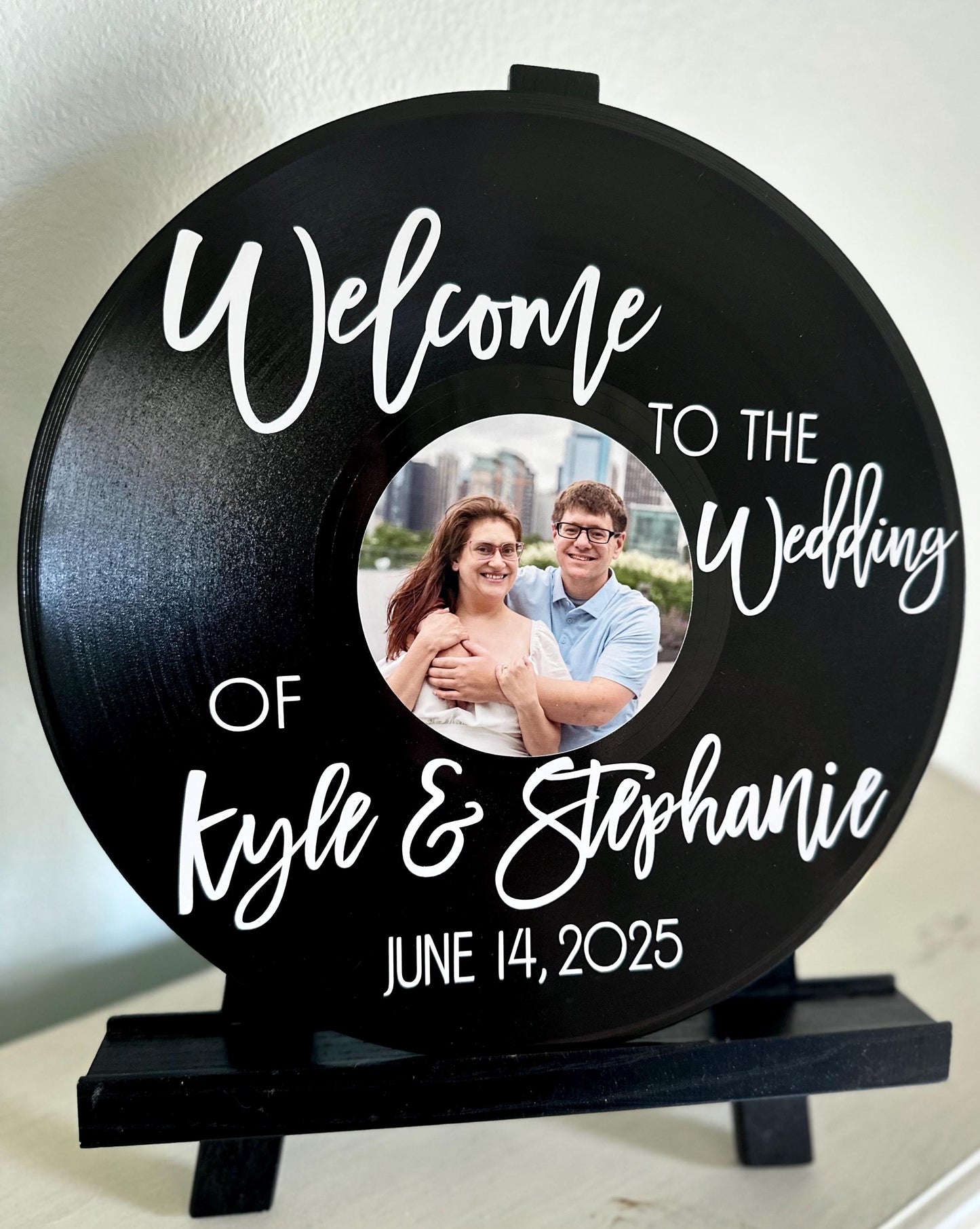 Wedding Welcome Sign, Custom 12" Record Welcome Sign with Picture, Vintage Wedding Sign, Vinyl Record Decor, Real Recycled Record Signs