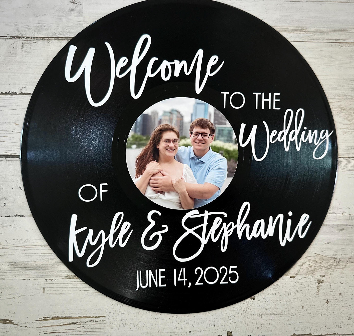 Wedding Welcome Sign, Custom 12" Record Welcome Sign with Picture, Vintage Wedding Sign, Vinyl Record Decor, Real Recycled Record Signs