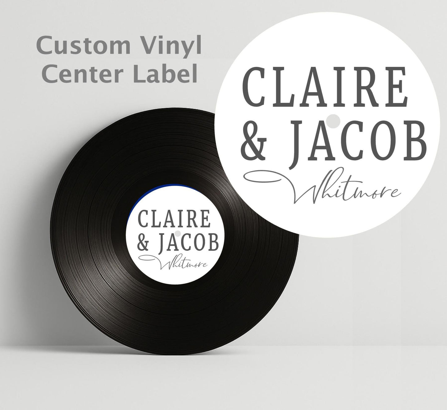 Custom Vinyl Record Center Label – 12" Sign or Guestbook – Wedding Decor, Music Themed Gift, Real Recycled Record with Label