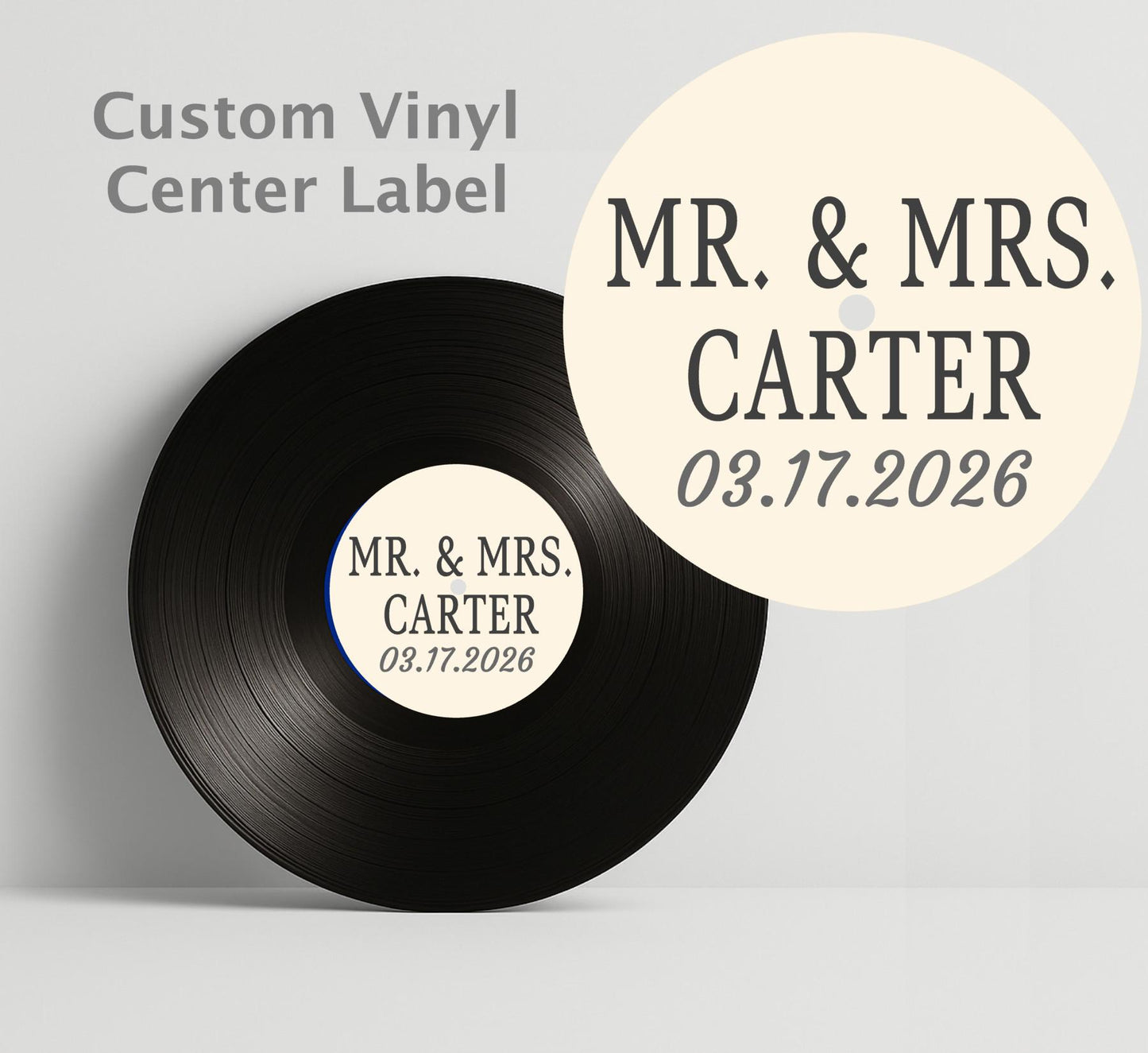 Custom Vinyl Record Center Label – 12" Sign or Guestbook – Wedding Decor, Music Themed Gift, Real Recycled Record with Label