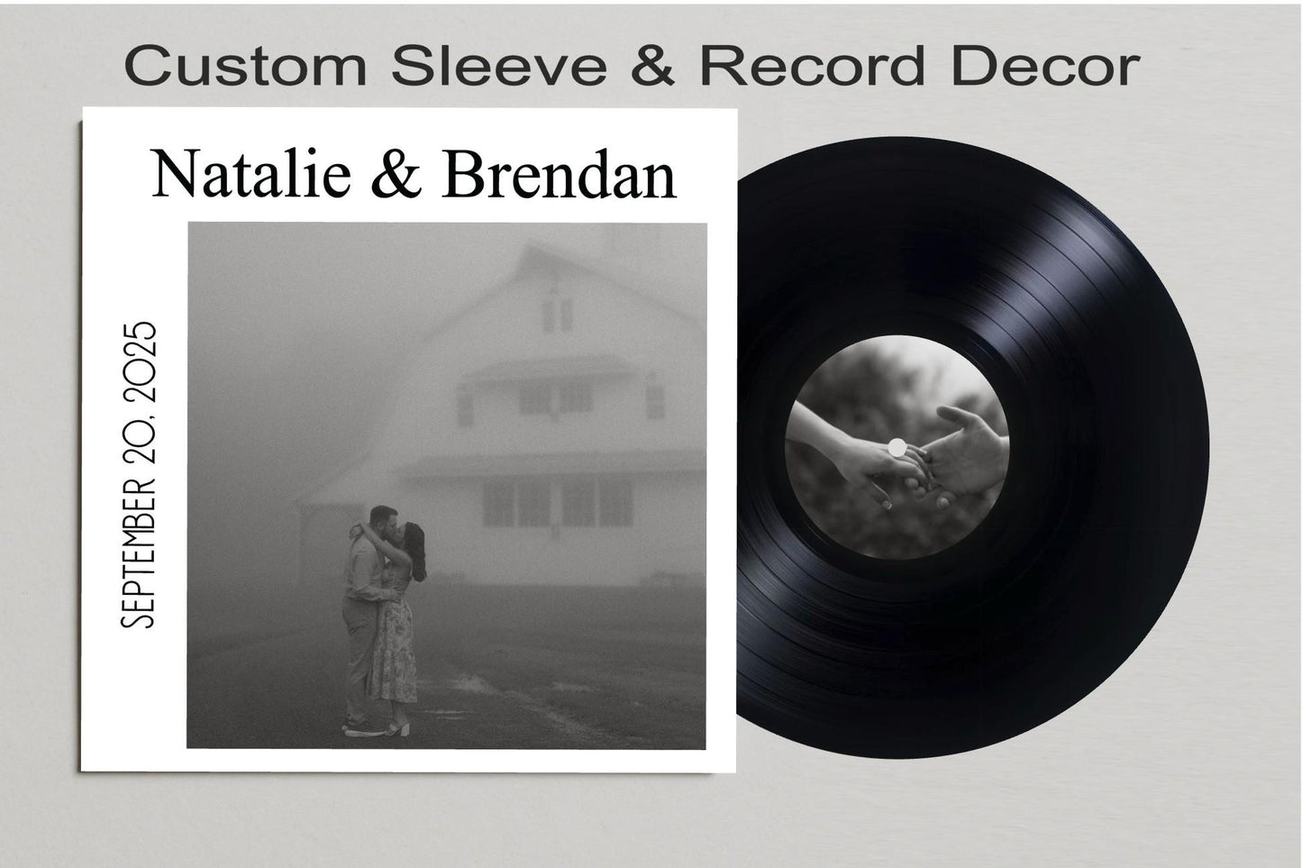 Custom Photo Vinyl Record Sleeve, Sticker for Record Label, Record Jacket for Wedding Guestbook, Personalized Guest book, Music Themed