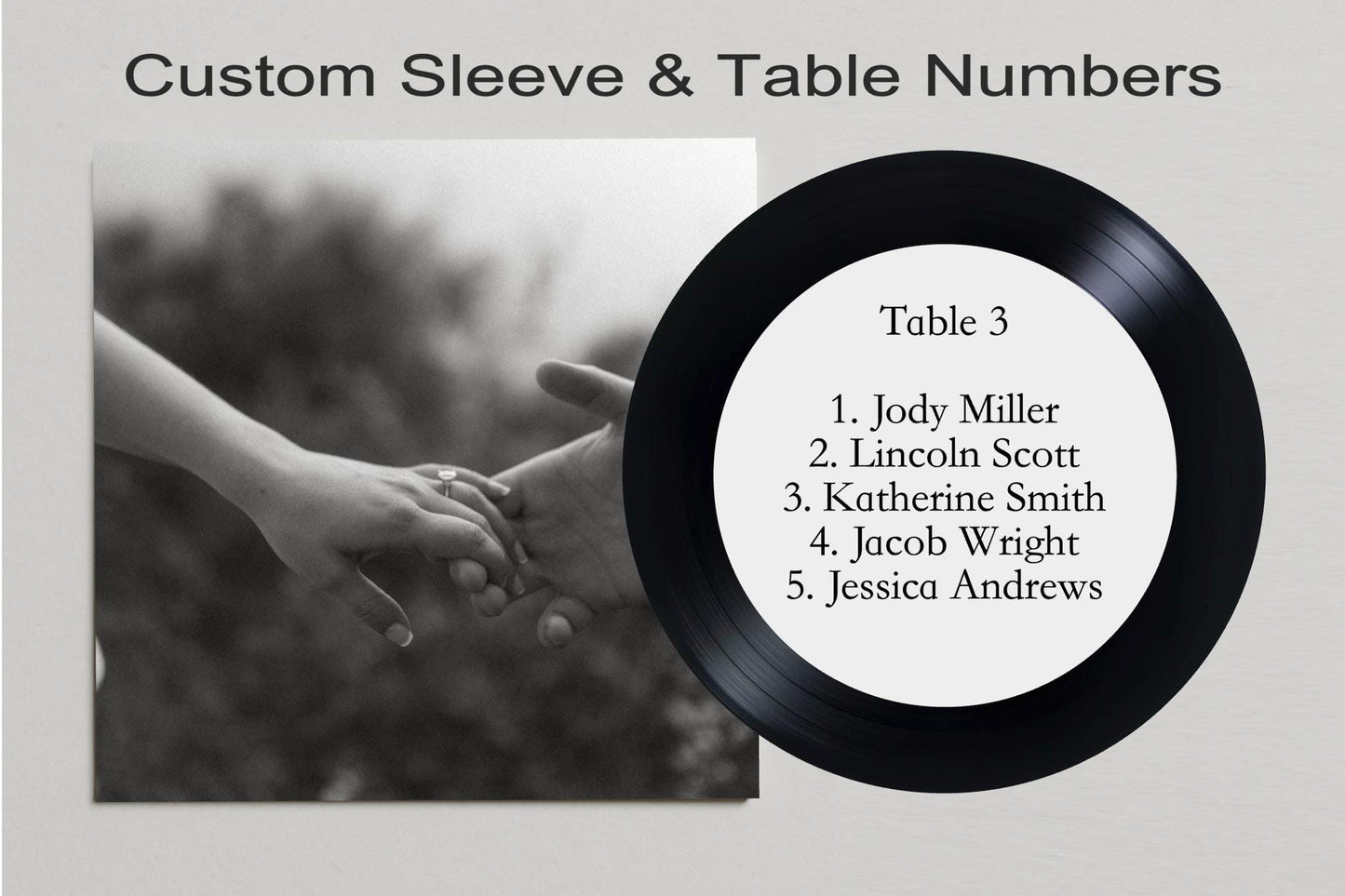 Custom Vinyl 12” Record Sleeve Wedding Seating Chart – Personalized Table Numbers – Music Themed Wedding Decor – Record Guest Table Display