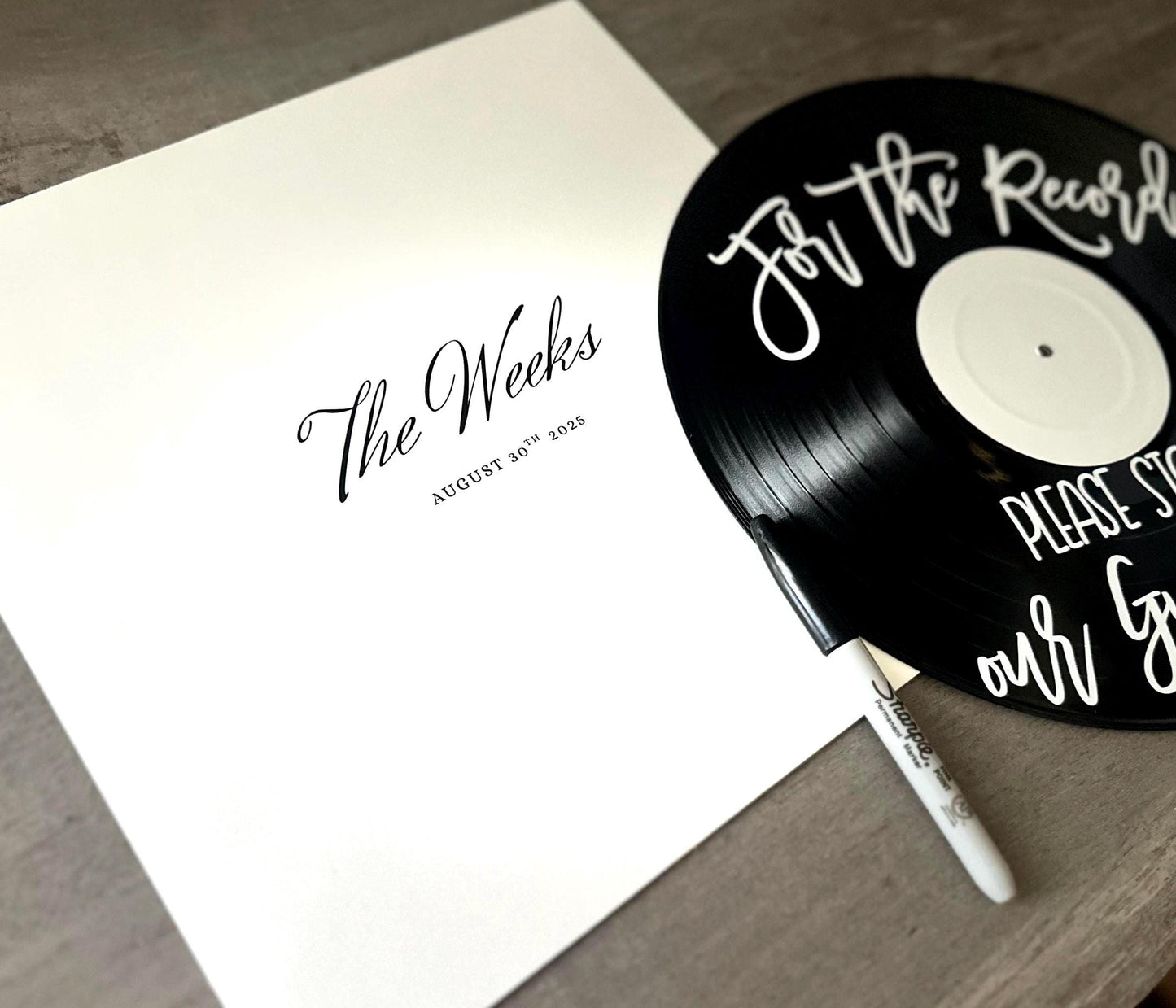 Custom Record Sleeve Guestbook, Personalized Vinyl Jacket to Sign, Wedding Guestbook, 12” Vinyl Sleeve Photo with Name, Please Sign