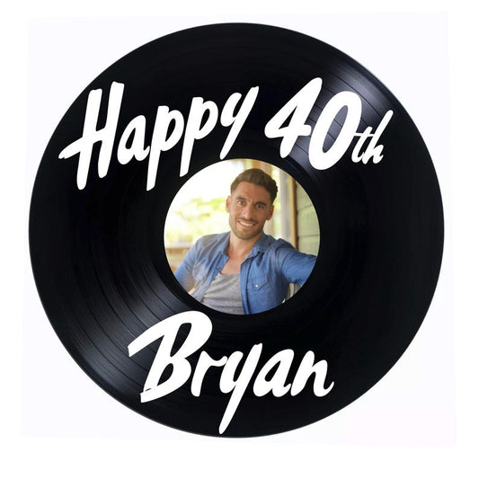 40th Birthday Record Welcome Sign with picture, Birthday decorations for adult party, Decor for Record Lover