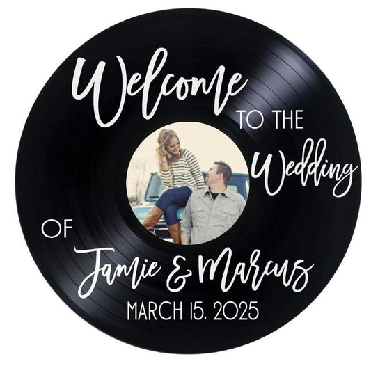 Wedding Welcome Sign, Custom 12" Record Welcome Sign with Picture, Vintage Wedding Sign, Vinyl Record Decor, Real Recycled Record Signs