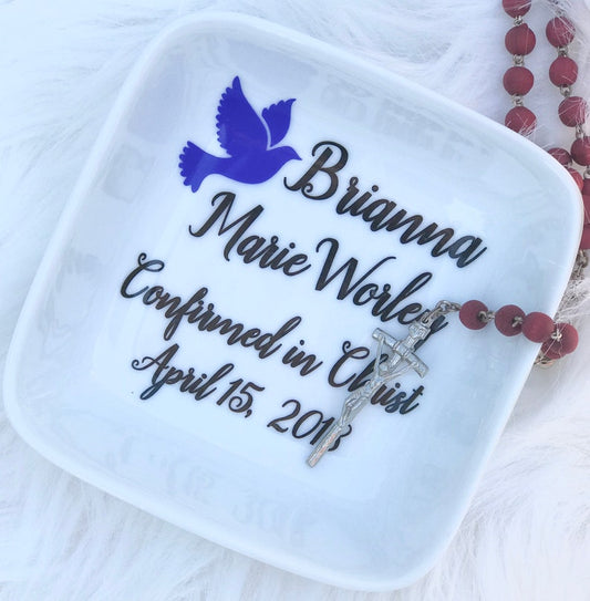 Confirmation gift, sponsor gift ideas, baptism gifts, personalized ring dish, godmother gift