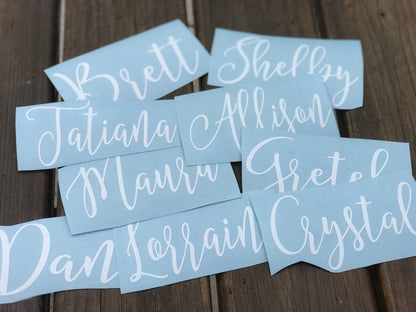 Custom vinyl Name decal, stemless champagne glass decals. bridesmaid decals, name stickers, diy decals