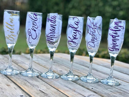 Custom vinyl Name decal, stemless champagne glass decals. bridesmaid decals, name stickers, diy decals