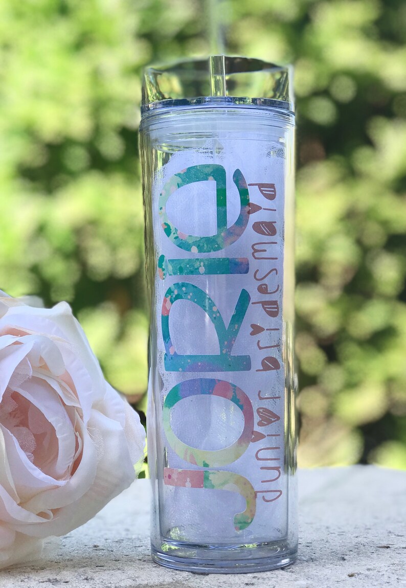 Flower Girl Tumbler, Junior Bridesmaid Gift, Personalized Flower Girl Cup, Jr. Bridesmaid Proposal, Rainbow Name, Mermaid Scale Tumbler