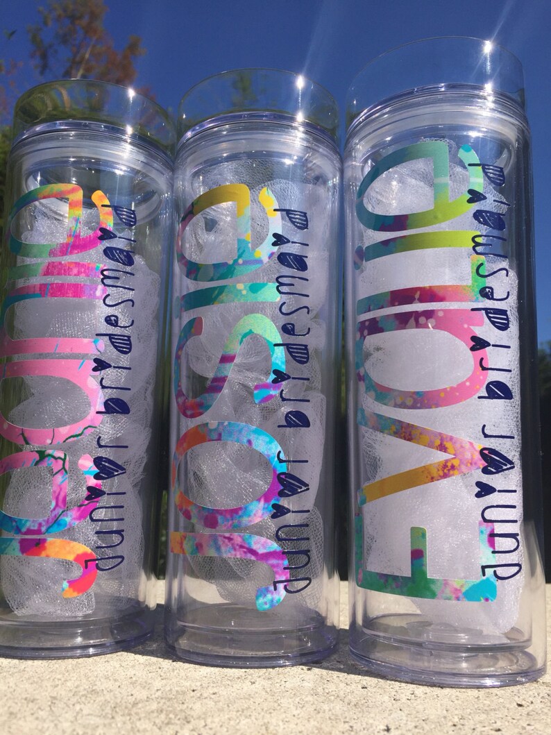 Flower Girl Tumbler, Junior Bridesmaid Gift, Personalized Flower Girl Cup, Jr. Bridesmaid Proposal, Rainbow Name, Mermaid Scale Tumbler