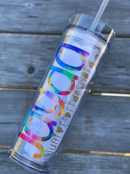 Junior Bridesmaid Tumblers, Flower Girl Gift, Wedding Party Tumblers, Kid Cups, Personalized Acrylic Tumblers, Rainbow Name, Bridesmaid Gift