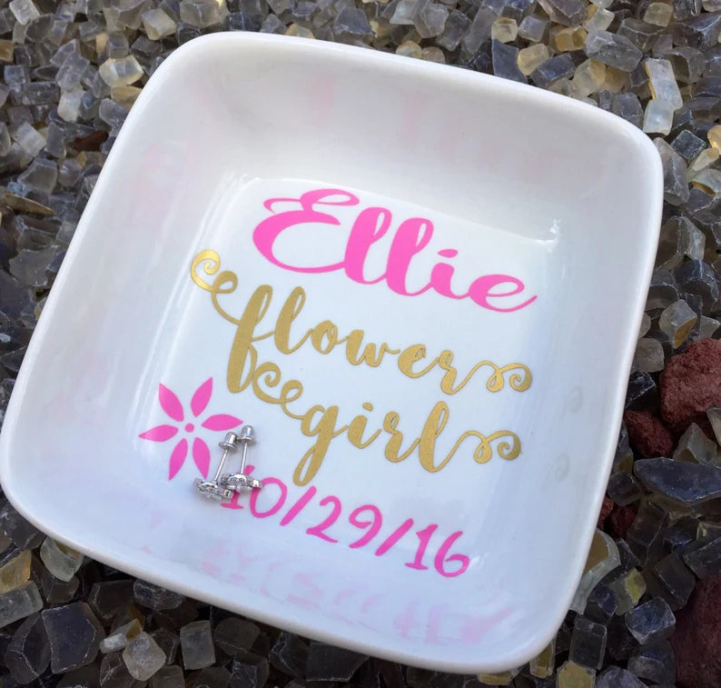 Personalized Flower Girl Gift, Flower girl jewelry, Personalized Ring Dish, Jewelry Dish for Girls, Flower Girl Bracelet