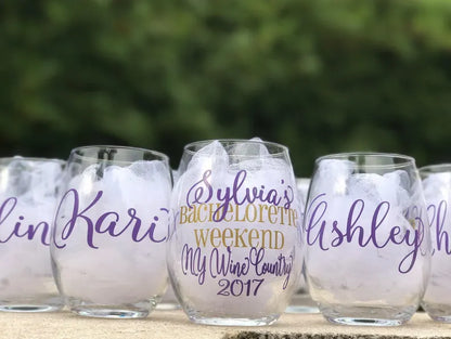 Wine Glasses for Bachelorette Party, Personalized Bachelorette Weekend Glasses, Bridesmaids Wine Glasses, Girls Weekend