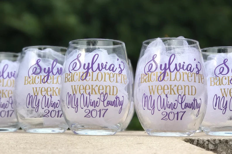 Wine Glasses for Bachelorette Party, Personalized Bachelorette Weekend Glasses, Bridesmaids Wine Glasses, Girls Weekend