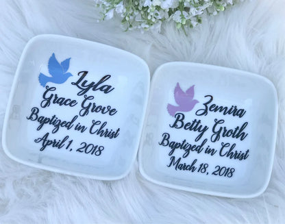 Baptism gift girl, Baptism Gift Keepsake, Baptism Gift from Godmother, Custom Ring Dish with Cross, Goddaughter Gifts for Baptism