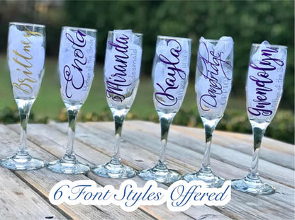 Personalized Bridesmaid Champagne Glasses / Bridesmaid Proposal Box / Personalized Wedding Party Gifts / Personalized Champagne Flute