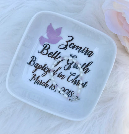 Baptism gift girl, Baptism Gift Keepsake, Baptism Gift from Godmother, Custom Ring Dish with Cross, Goddaughter Gifts for Baptism