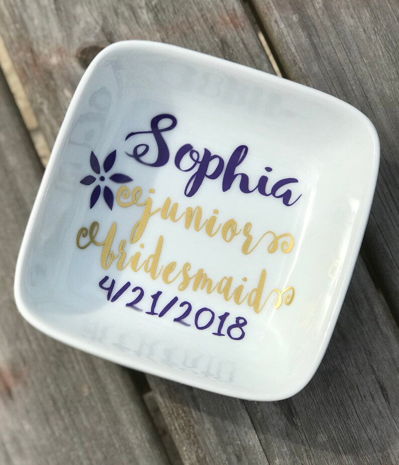 Junior Bridesmaid Jewelry Gift, Personalized junior bridesmaid gifts, flower girl jewelry, bridesmaid jewelry, Personalized ring dish