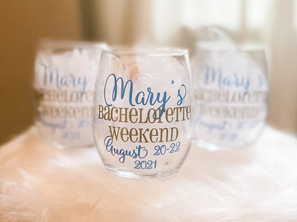 Bachelorette stemless wine glasses, bachelorette weekend, bachelorette glasses, bridesmaids glasses, bachelorette party, girls weekend