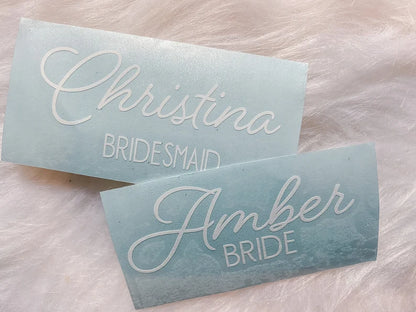 Bridesmaid Decals for Champagne Glasses, Name and Title Stickers, Name Decals. Bridesmaid decals, bridesmaid glasses, diy decals