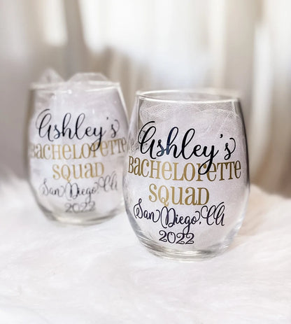 Bachelorette stemless wine glasses, bachelorette weekend, bachelorette glasses, bridesmaids glasses, bachelorette party, girls weekend