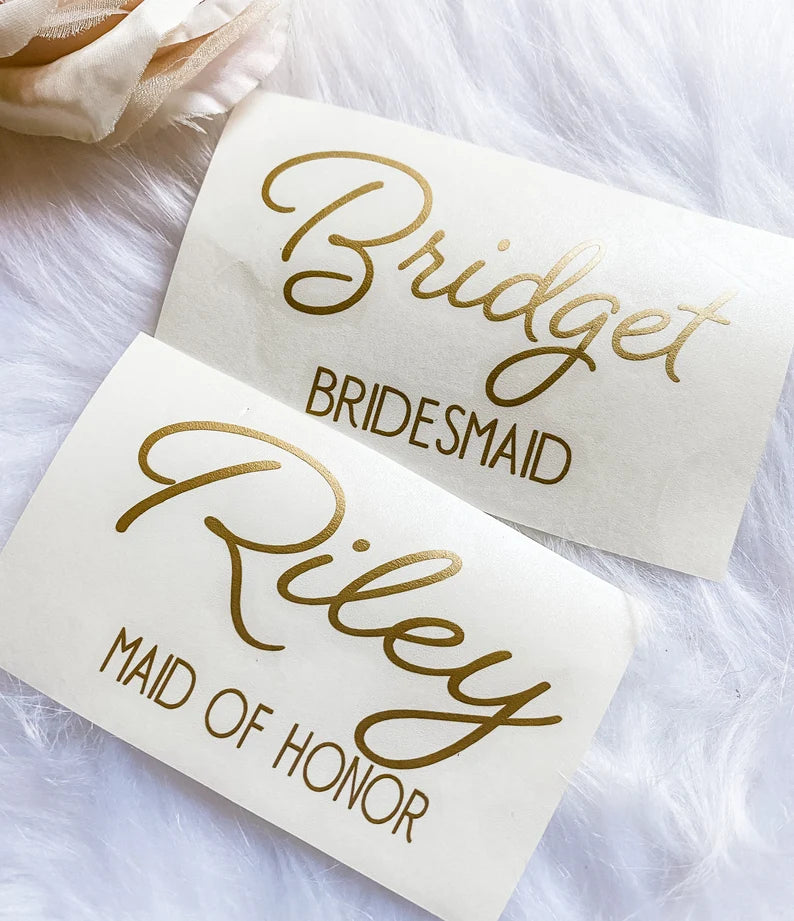 Bridesmaid Decals for Champagne Glasses, Name and Title Stickers, Name Decals. Bridesmaid decals, bridesmaid glasses, diy decals