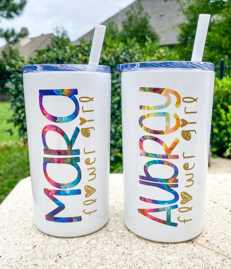 Personalized Flower Girl Tumblers, Flower Girl Gift from Bride, Junior Bridesmaid Gifts, Custom Water Bottle for Girls, Flower Girl Proposal