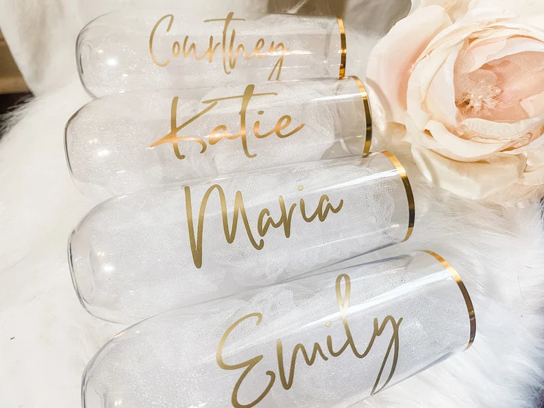 Personalized Shatterproof Champane Flutes, Bridesmaid Custom Glasses,  Bridal Party gift, Personalized 9oz Plastic Flute - Bridesmaid