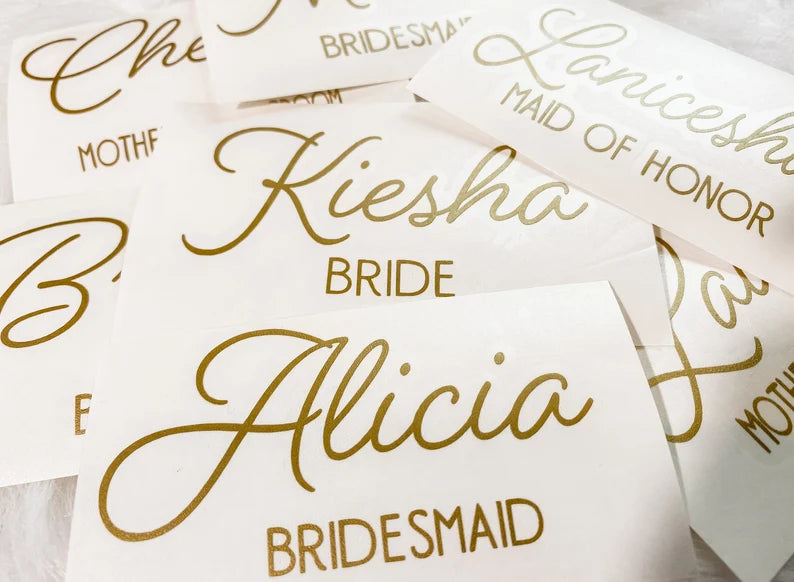 Bridesmaid Decals for Champagne Glasses, Name and Title Stickers, Name Decals. Bridesmaid decals, bridesmaid glasses, diy decals