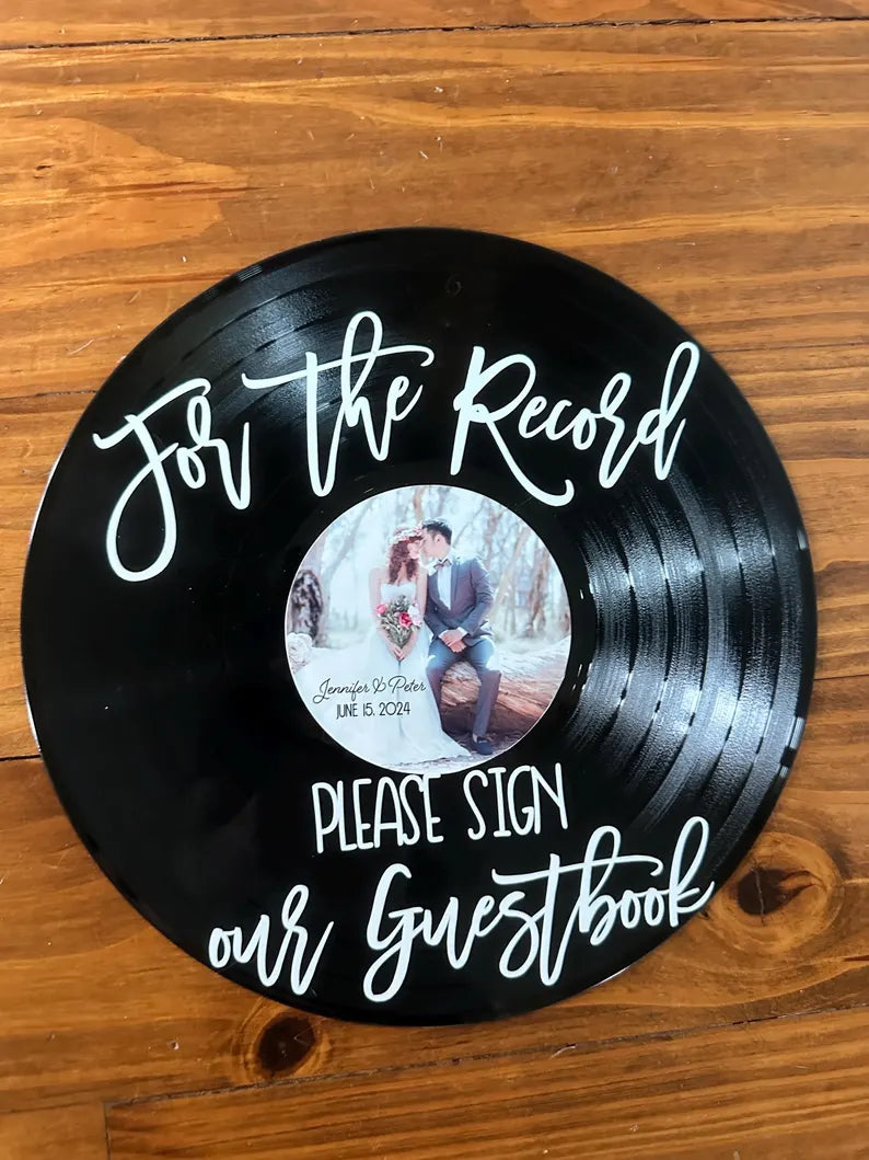 Custom Wedding Record Guestbook Sign, For the record sign our guestbook vinyl sign