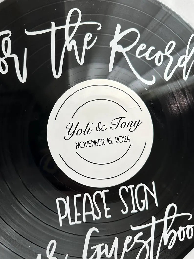 Custom Wedding Record Guestbook Sign, For the record sign our guestbook vinyl sign