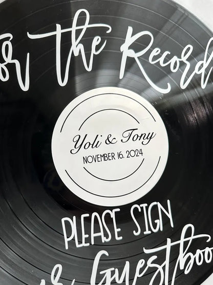 Custom Wedding Record Guestbook Sign, For the record sign our guestbook vinyl sign