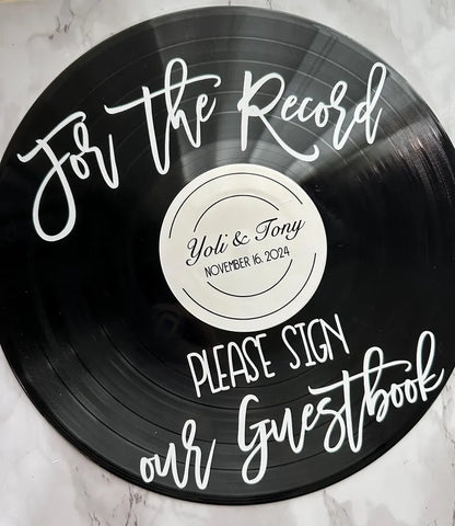 Custom Wedding Record Guestbook Sign, For the record sign our guestbook vinyl sign