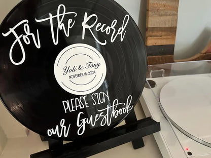 Custom Wedding Record Guestbook Sign, For the record sign our guestbook vinyl sign