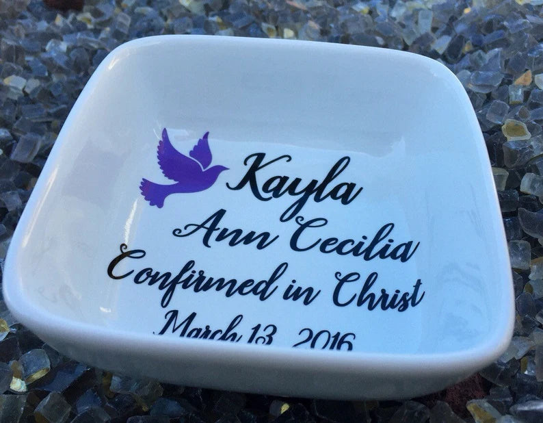 Baptism gift girl, Baptism Gift Keepsake, Baptism Gift from Godmother, Custom Ring Dish with Cross, Goddaughter Gifts for Baptism