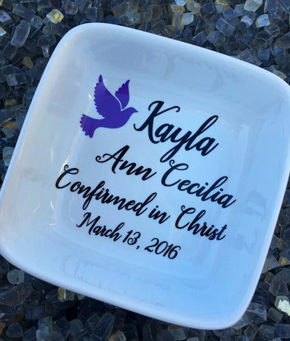 Baptism gift girl, Baptism Gift Keepsake, Baptism Gift from Godmother, Custom Ring Dish with Cross, Goddaughter Gifts for Baptism