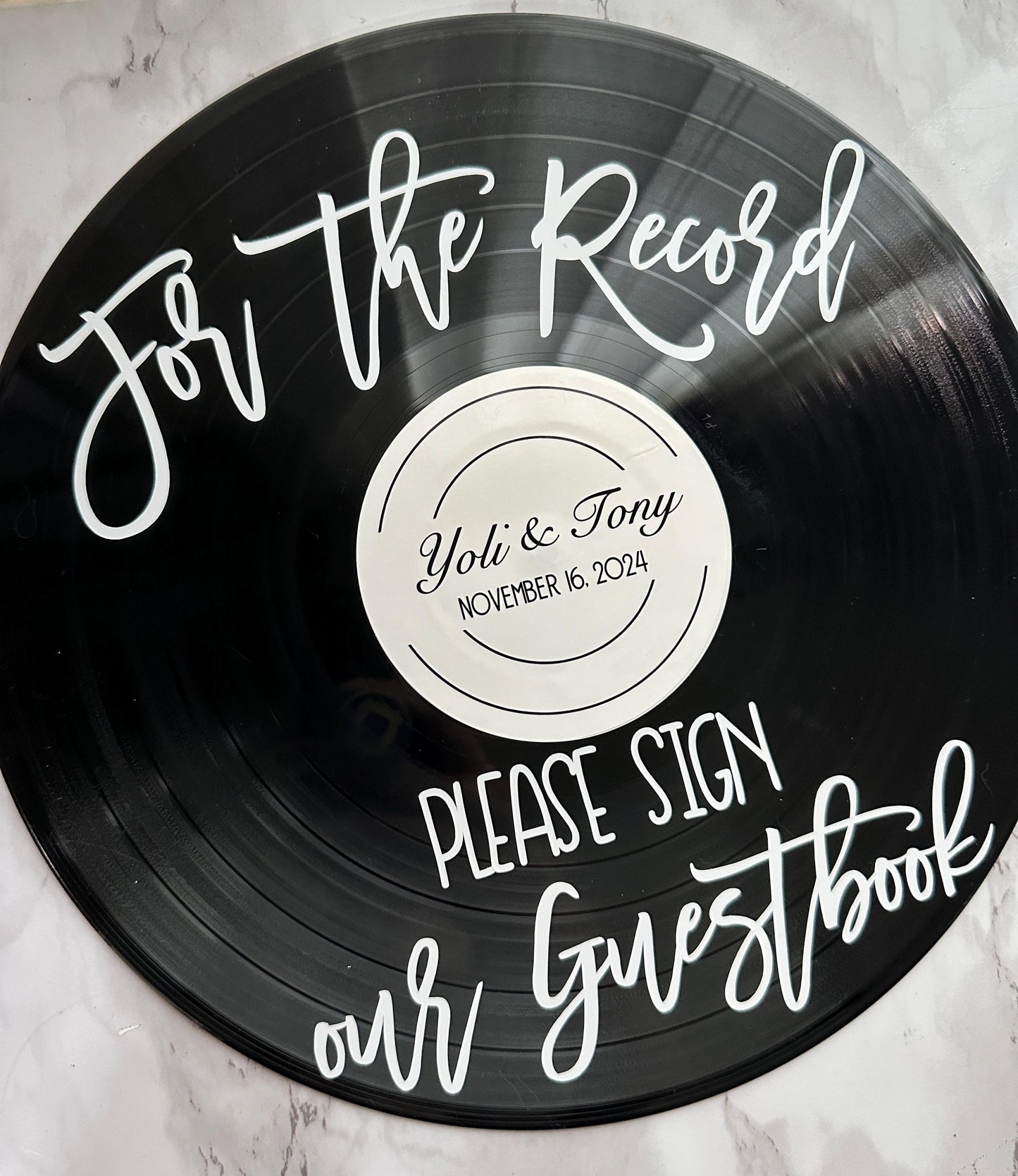For the Record Birthday Guestbook Sign – Custom Vinyl Record 60th Birthday Decor, Milestone Party Keepsake, Personalized Music Theme
