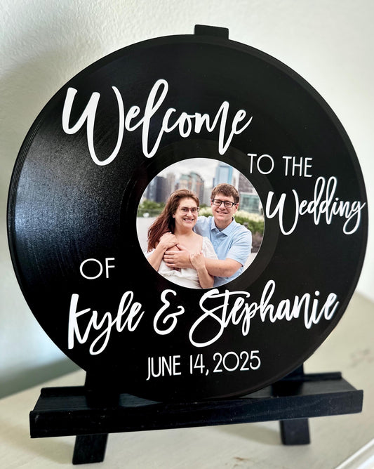 Wedding Welcome Sign, Custom 12" Record Welcome Sign with Picture, Vintage Wedding Sign, Vinyl Record Decor, Real Recycled Record Signs