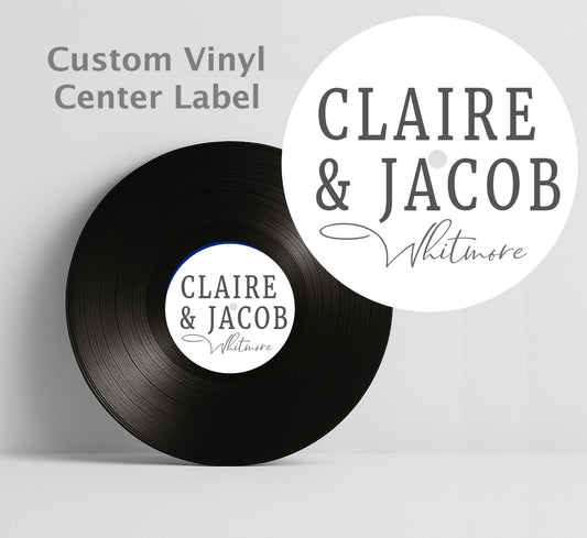 Custom Vinyl Record Center Label – 12" Sign or Guestbook – Wedding Decor, Music Themed Gift, Real Recycled Record with Label