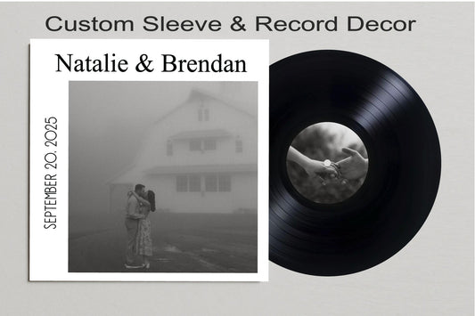 Custom Photo Vinyl Record Sleeve, Sticker for Record Label, Record Jacket for Wedding Guestbook, Personalized Guest book, Music Themed