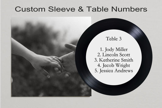 Custom Vinyl 12” Record Sleeve Wedding Seating Chart – Personalized Table Numbers – Music Themed Wedding Decor – Record Guest Table Display