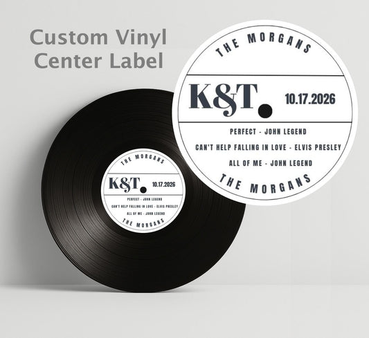 Custom Vinyl Record Center Label – 12" Sign Guestbook – Song Tracklist Label - Wedding Decor, Music Themed Gift, Real Recycled Record