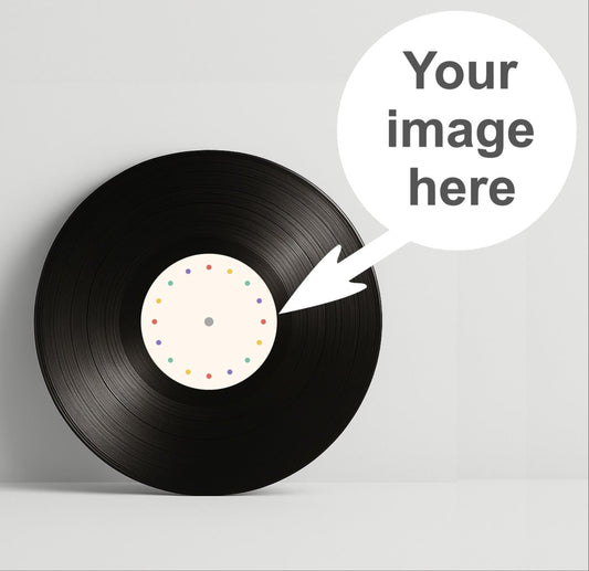 Custom Vinyl Record Center Label – 12" Sign or Guestbook – Wedding Decor, Music Themed Gift, Real Recycled Record with Label