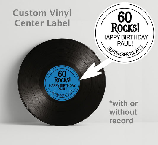 Personalized Vinyl Record Sign, 60 Rocks sign, Over the Hill Birthday Decor, Music-Themed Guestbook, Milestone Birthday Party Sign