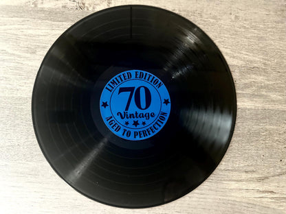 Custom Vinyl Record Center Label – 12" Sign or Guestbook – Wedding Decor, Music Themed Gift, Real Recycled Record with Label